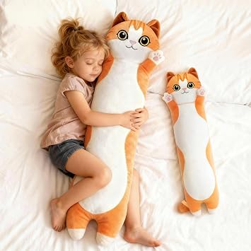Mewaii 20 in Orange Cat Plush M Style Body Pillow, Cute Kawaii Plush Gift