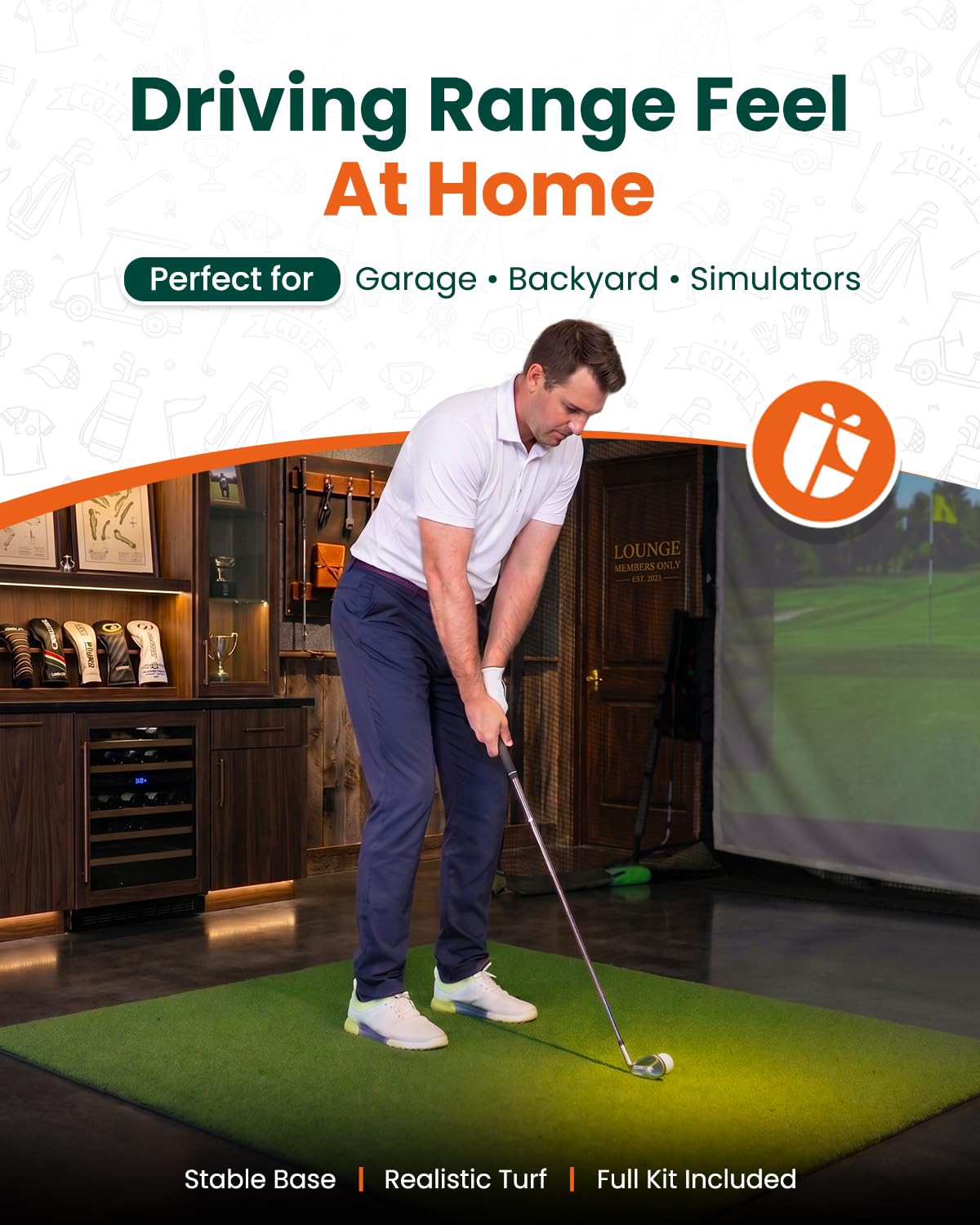 GIRAFFYCO Golf-Schlagmatte für Indoor und Outdoor, Golf-Trainingsmatte mit Tragegurt, 10 PU-Golfbällen und 9 Tees für Driving, Chipping und Schwungtraining