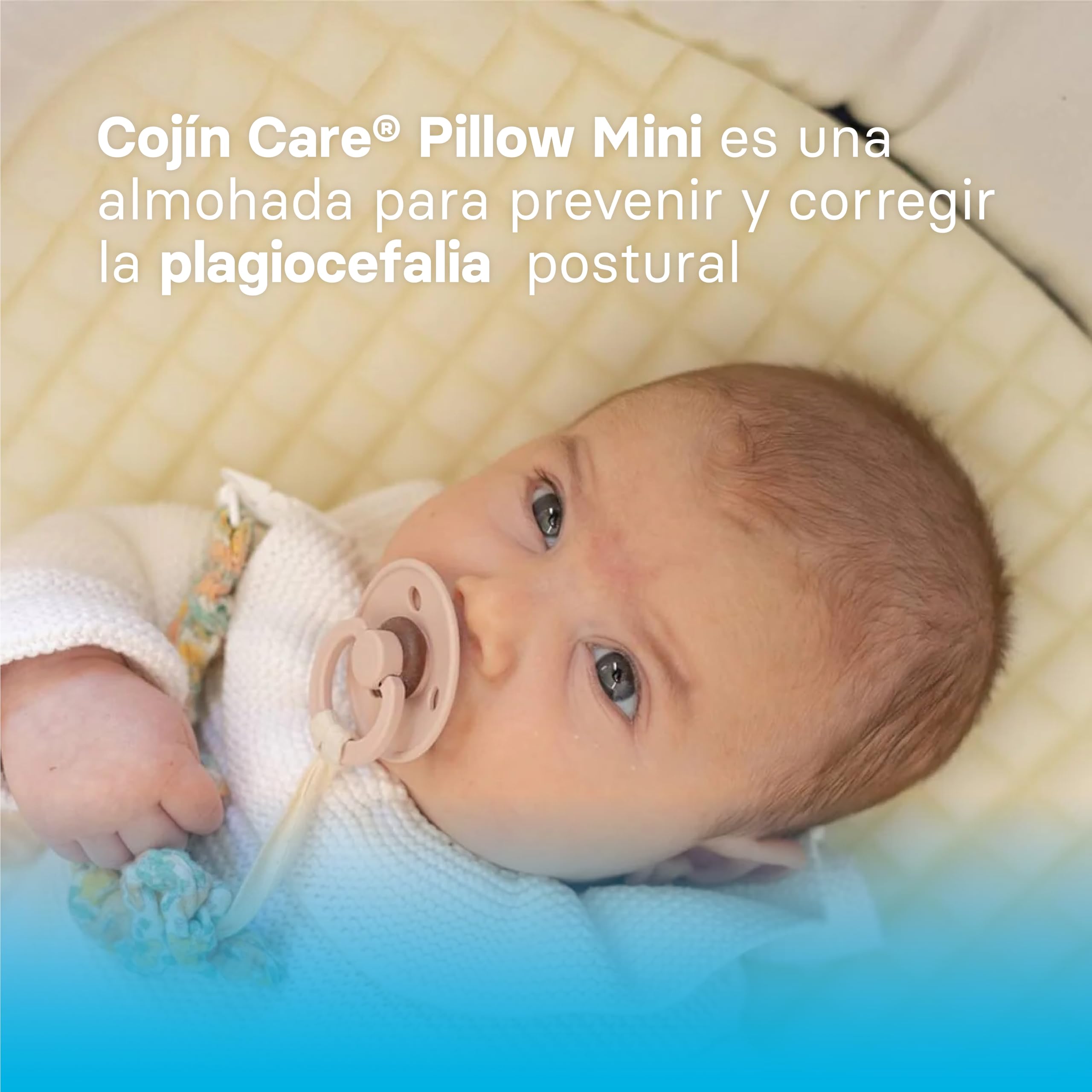 Ecus Kids | Cojin Plagiocefalia Bebe Care Pillow Mini 55 cm. Almohada Que Previene Cabeza Plana y Plagiocefalia Postural. Tejido Hipoalergénico y Transpirable, Desenfundable y Lavable