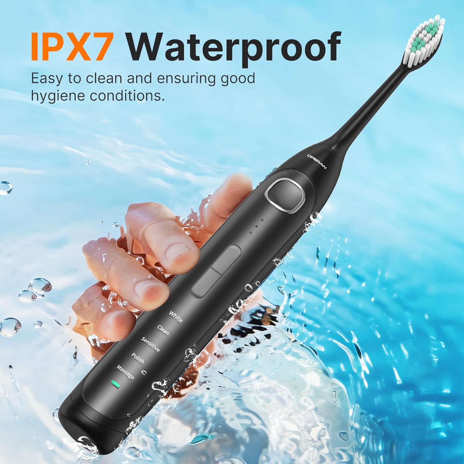 Operan Sonic Electric Toothbrush for Adults, Includes 8 Replacement Heads & Travel Case, 40000VPM, 5 Brushing Modes & 3 Intensities, 100-Day Battery Life, IPX7 Waterproof, Smart Timer (Black,1Pack)