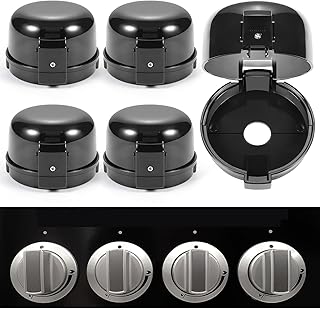 Stove Knob Safety Covers, for Knob Diameter Less Than 2.4", Unlock with Adult Two-Finger, Dual-Key Press Gas Stove Knob Locks, Upgraded Oven Lock Knob Covers for Child Safety, Black Color, Pack of 5