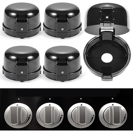 Stove Knob Safety Covers, for Knob Diameter Less Than 2.4", Unlock with Adult Two-Finger, Dual-Key Press Gas Stove Knob Locks, Upgraded Oven Lock Knob Covers for Child Safety, Black Color, Pack of 5