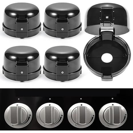 Stove Knob Safety Covers, for Knob Diameter Less Than 2.4", Unlock with Adult Two-Finger, Dual-Key Press Gas Stove Knob Locks, Upgraded Oven Lock Knob Covers for Child Safety, Black Color, Pack of 5