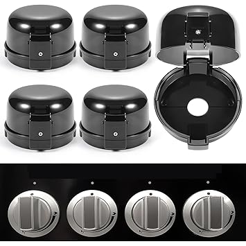Stove Knob Safety Covers, for Knob Diameter Less Than 2.4", Unlock with Adult Two-Finger, Dual-Key Press Gas Stove Knob Locks, Upgraded Oven Lock Knob Covers for Child Safety, Black Color, Pack of 5