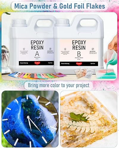 Miniatura 4 de Kit de resina epoxi de 80 onzas con polvo de mica de 16 colores, lámina dorada, tazas y palo, suministros para principiantes de resina transparente