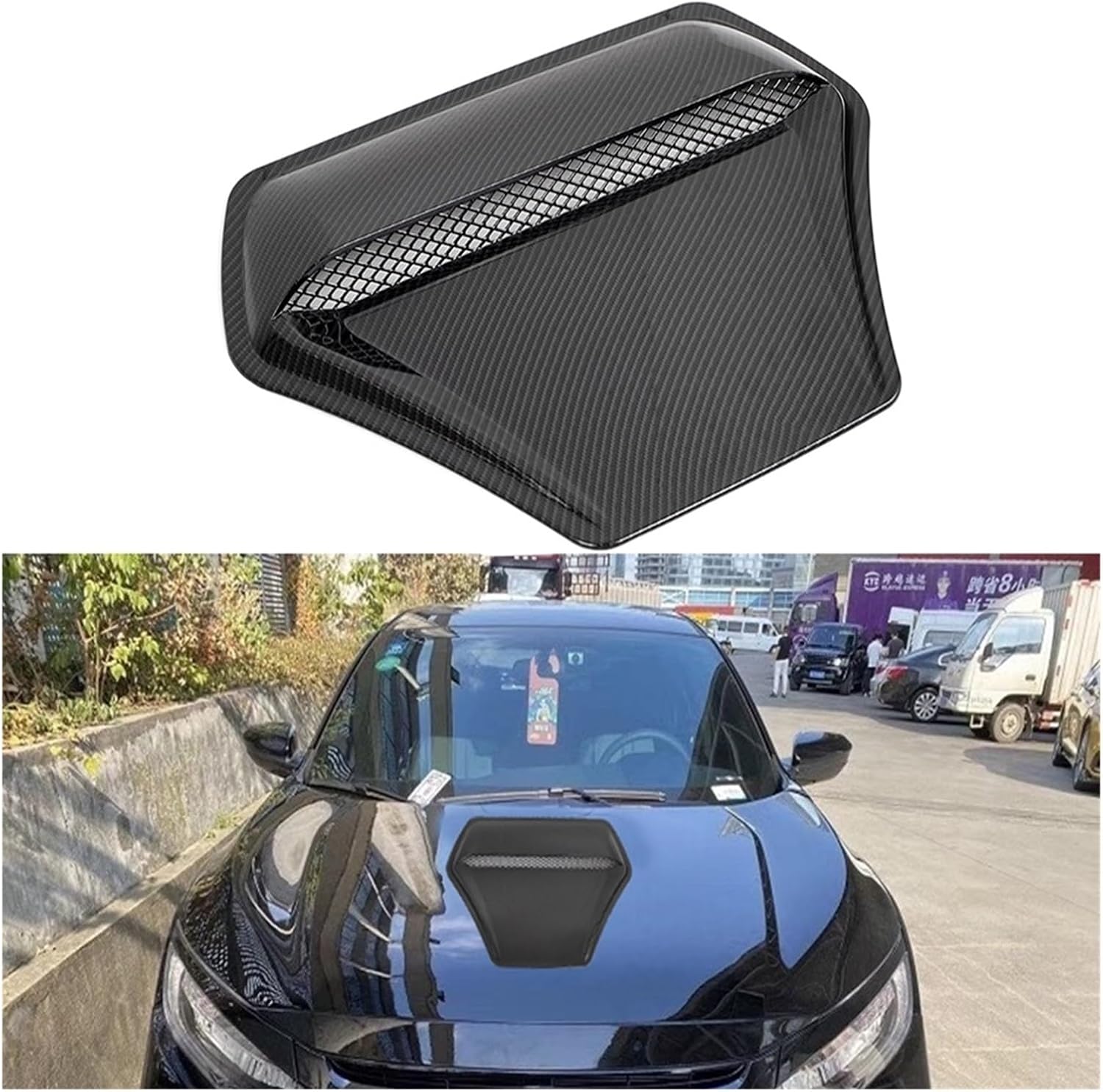 Universal Carbon Fiber Engine Hood Vent Inlet Air Intake Compatible With Ford Toyota Chevrolet Honda Nissan Hyundai Kia(Black)