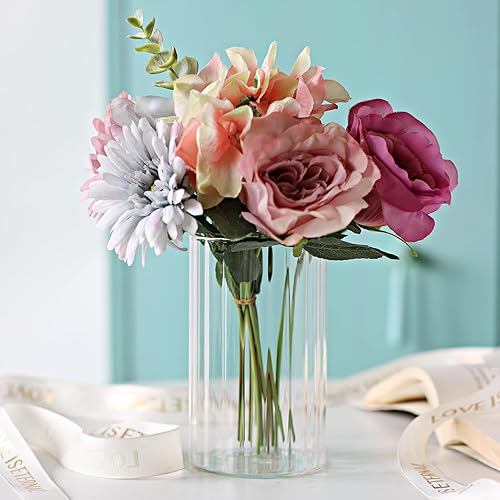 Miniatura 6 de 12 piezas de jarrones de vidrio cilíndricos para centros de mesa, jarrones de brotes acanalados transparentes de 6 pulgadas para decoraciones de