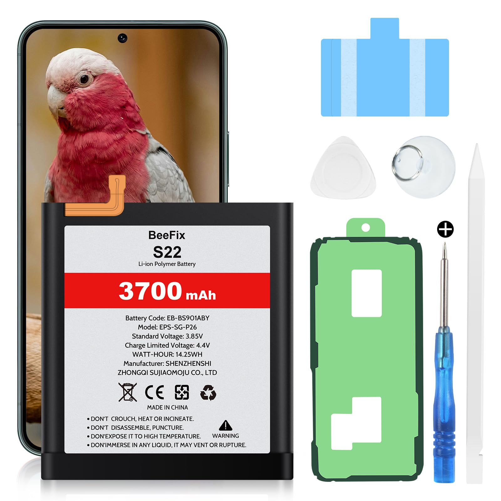Akku für Samsung Galaxy S22 SM-S901F, 3700mAh Hochkapazitäts-Ersatzakku für Galaxy S22 5G (EB-BS901ABY) mit professionellen Reparaturwerkzeugen