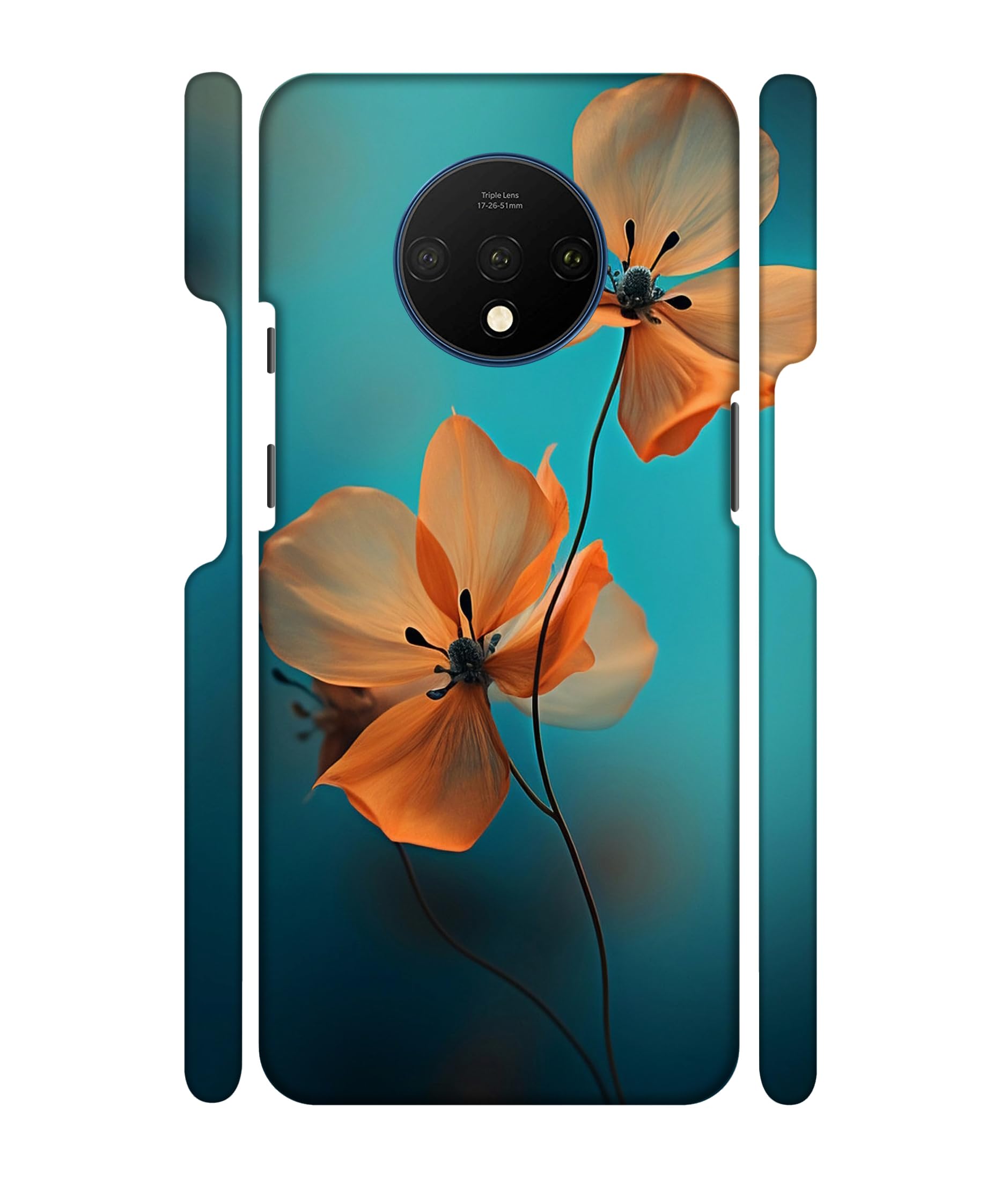 Premium ''Orange Flowers'' Printed Hard Mobile Back Cover Compatible for OnePlus 7T / 1+7T, Designer | Protective- D-016