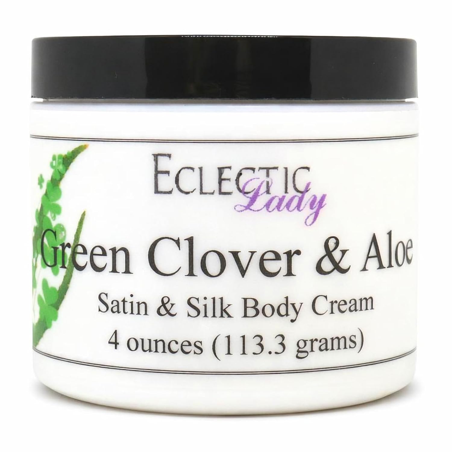 Eclectic Lady Green Clover And Aloe Satin and Silk Cream, Body Cream, Body Lotion, 4 oz - Shea Butter, Aloe, Silk Amino Acids, Vitamin E, Phthalate-Free, Handcrafted in USA - Perfect For Women