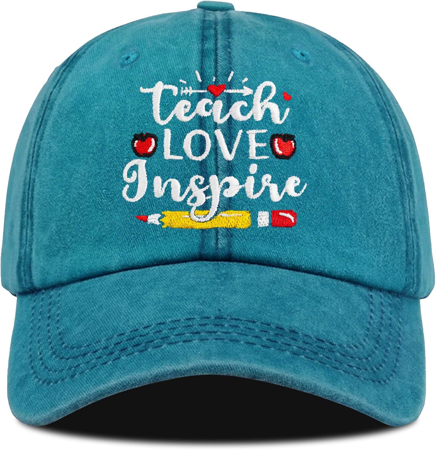 EXFAI Teacher Gifts for Women Men, Funny Adjustable Teacher Hat, Embroidered Teachers Baseball Cap, Teach Love Inspire-Blue