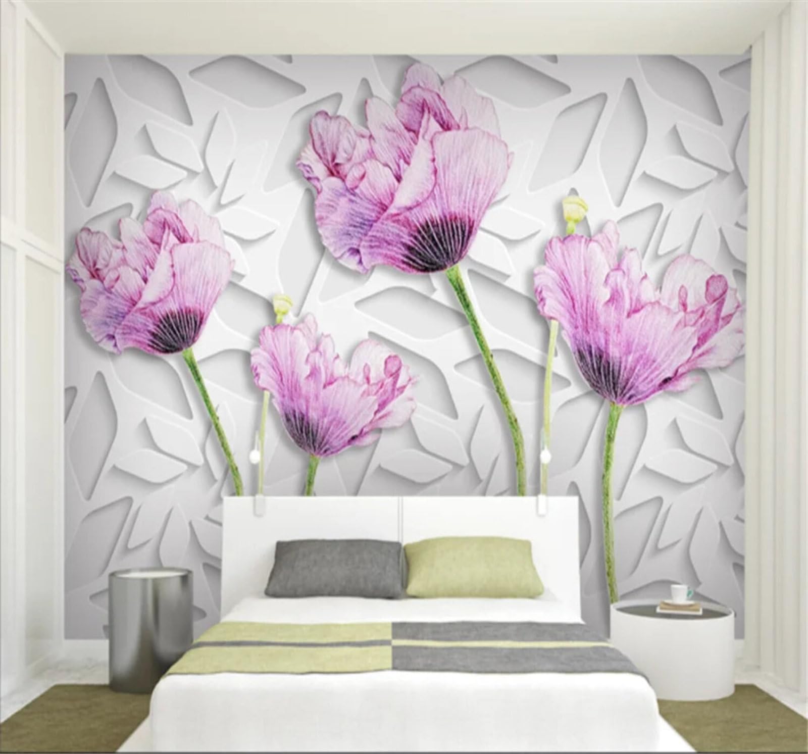 Wallpaper-3D-Xlm 200Cm×140Cm(B×H) Abstract Geometric Three Dimensional Beautiful Flowers 3D Wallpaper Easy Install Feature Office Living Room Sofa Bedroom Tv Background Wall Decoration-200Cm×140Cm
