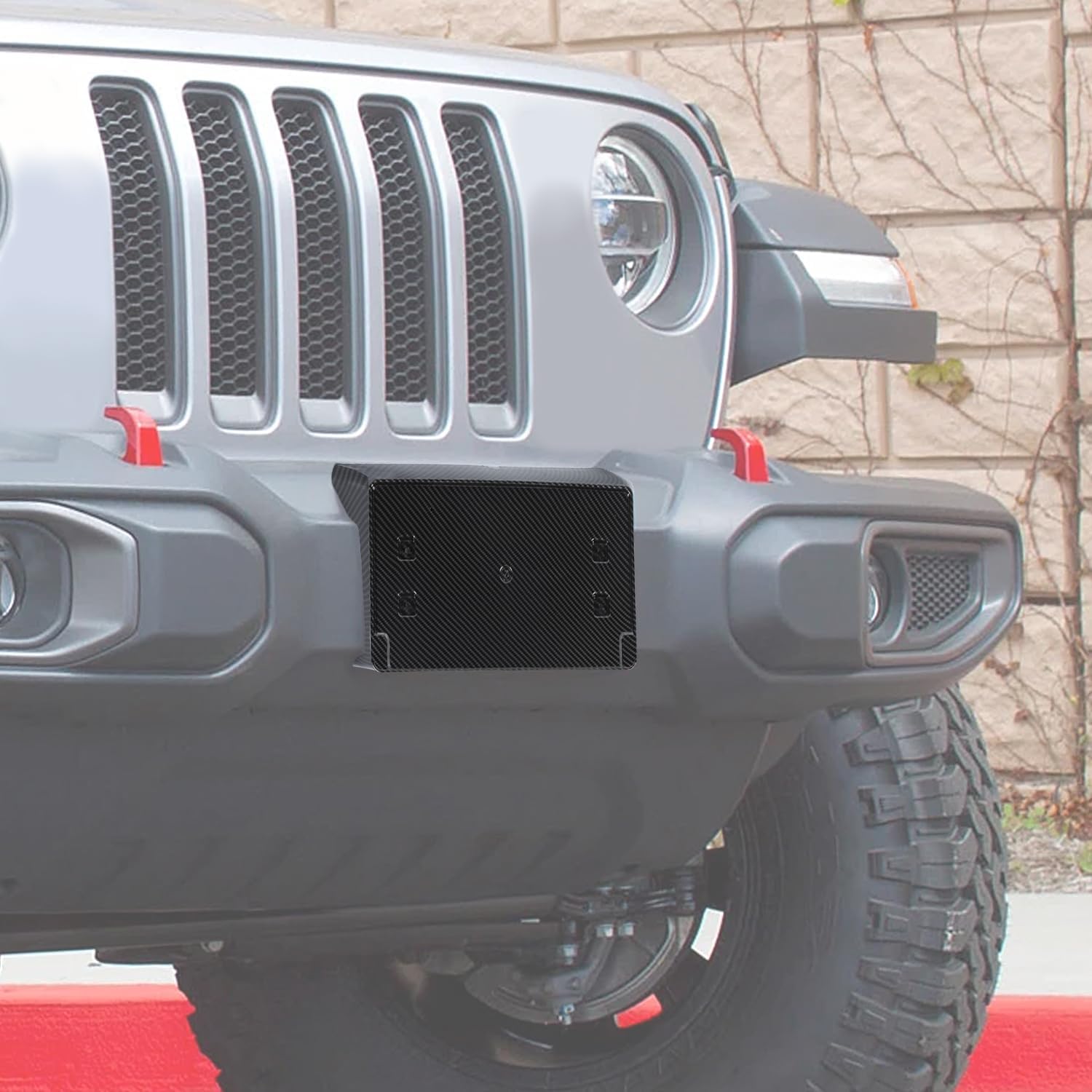 Jimen Compatible with 2018-2025 Jeep Wrangler JL JLU & Gladiator JT, Front License Plate Holder Frame Mount Bracket (Carbon Fiber)