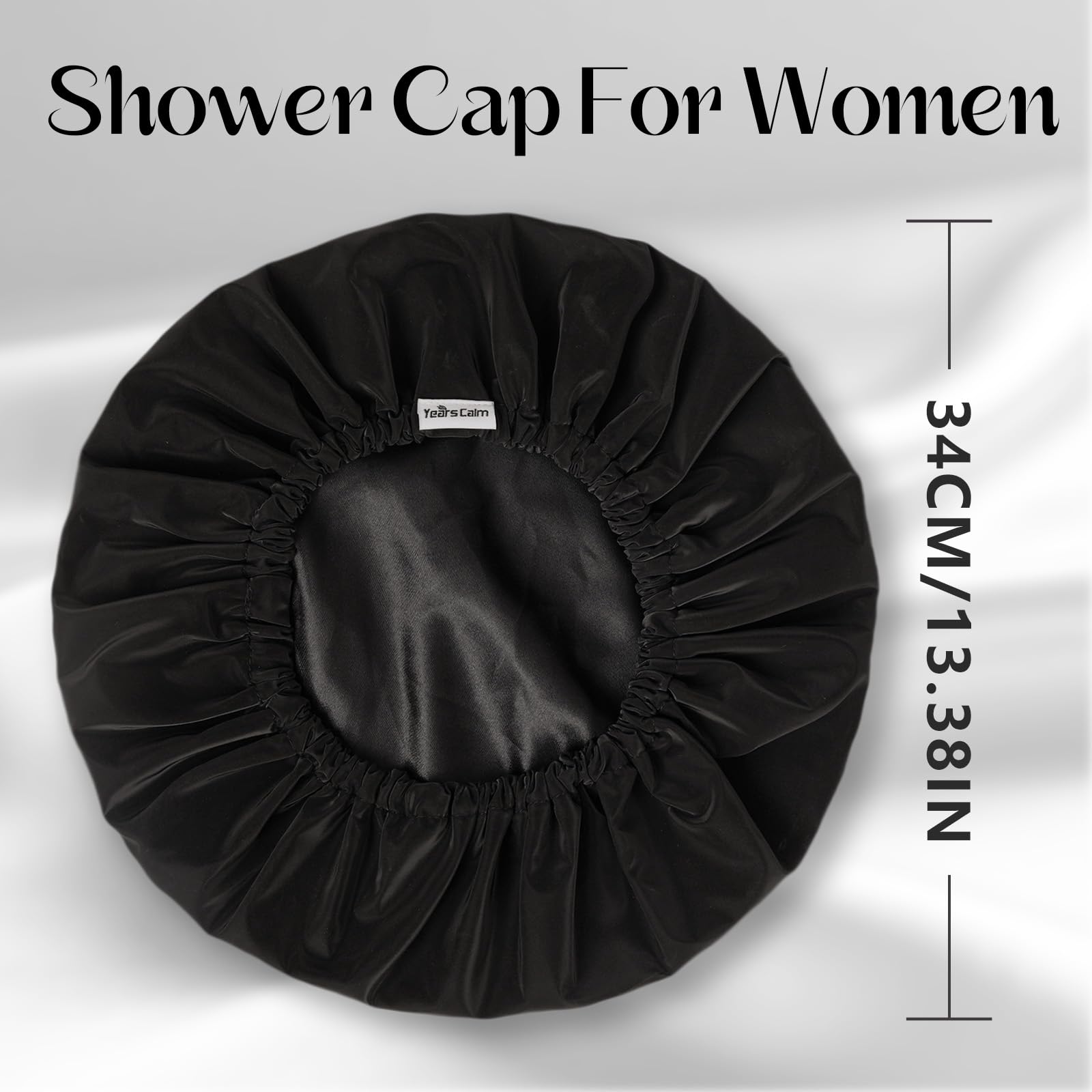 Years calm Bonnet de douche réutilisable, imperméable, double couche pour femme, avec bande élastique, idéal pour la douche, le spa, les voyages et le nettoyage (noir, taille unique)
