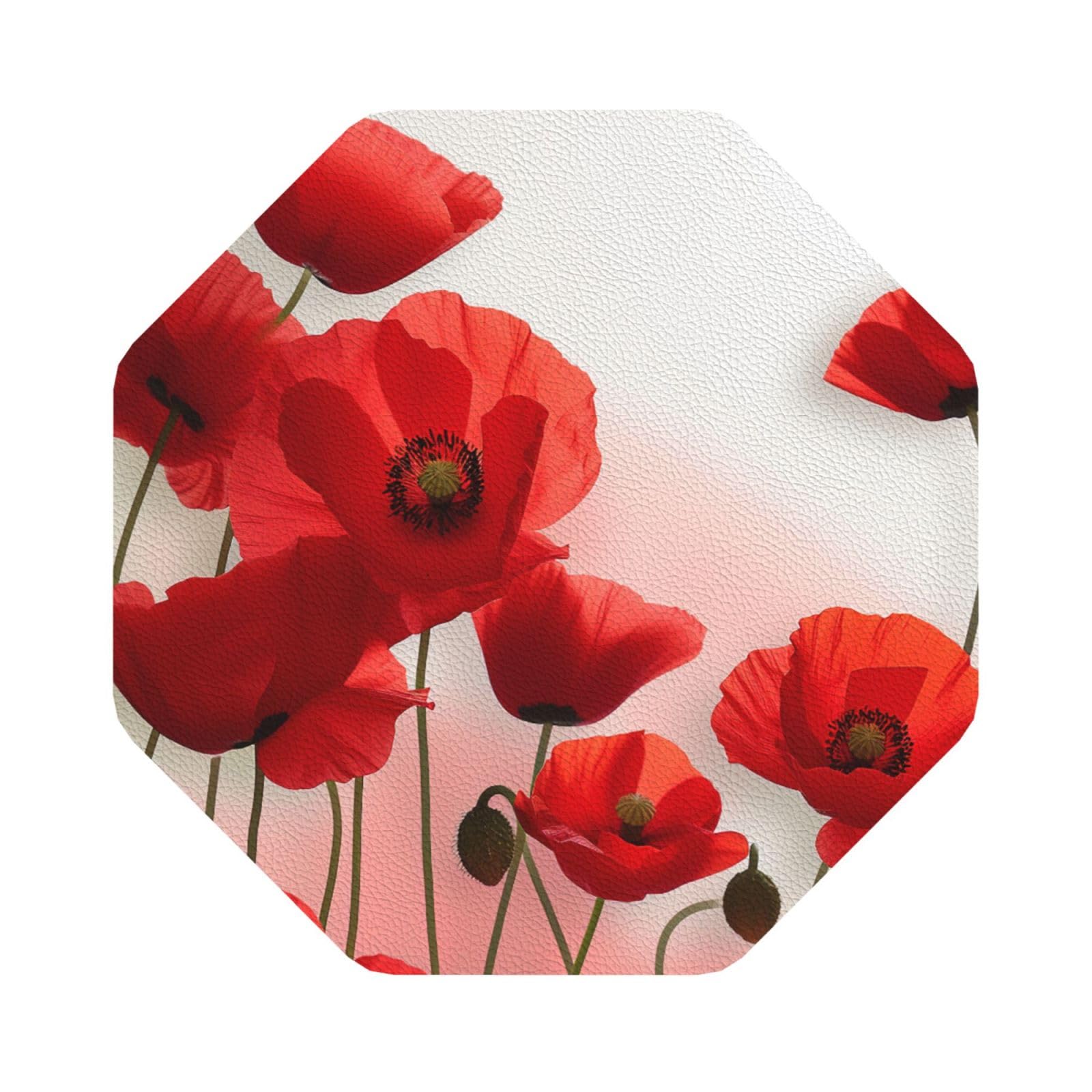 Flowers Vivid Petals Print Leather Coaster Set of 6, Octagon Coasters Table Decorative Coffee Cup Beverage Coasters Wine Beer Bar Coasters for Hot Drinks Table Protection
