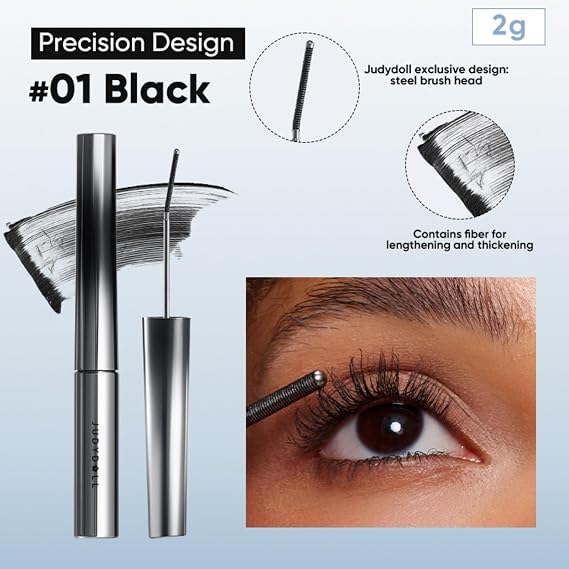 JUDYDOLL 3D Curling Eyelash Iron Mascara Bundle -Waterproof, Volumizing and Lengthening | 6Curling Design #01Black for Upper Lashes + 6Precision Design #01Black for Lower Lashes