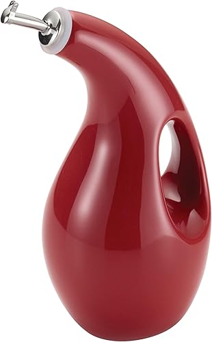 Miniatura 4 de Rachael Ray Solid Glaze Ceramics EVOO Olive Oil Bottle Dispenser with Spout - 24 Ounce, Red Rojo