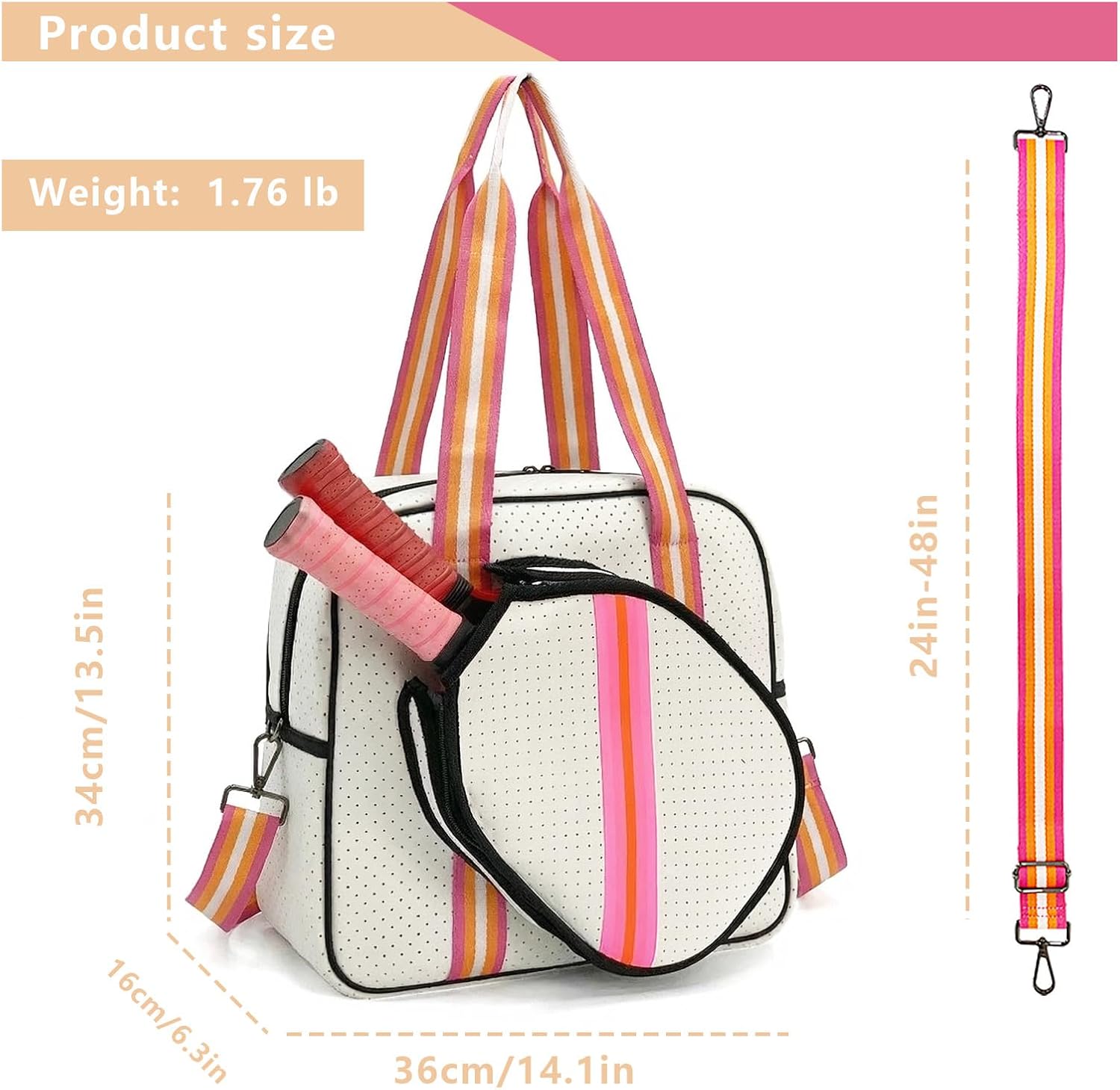 Pickleball Bag for Women Men, Tote with Adjustable Crossbody Strap, Lightweight Pickle Ball Bags with Paddle Cover Pocket Holds 2 Paddles