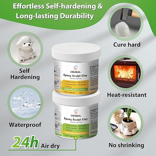 Miniatura 3 de Arcilla de epoxi para esculpir 2 libras, masilla epoxi blanca de 2 piezas, adhesivo fuerte y compuesto de modelado autoendurecible para esculpir,