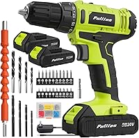 PULITUO 20V Cordless Drill Driver: 2 Batteries, 30Nm Torque, 21+1 Settings, 2-Speed Keyless Chuck, 34-Piece Kit & LED Light for Home DIY (Green)