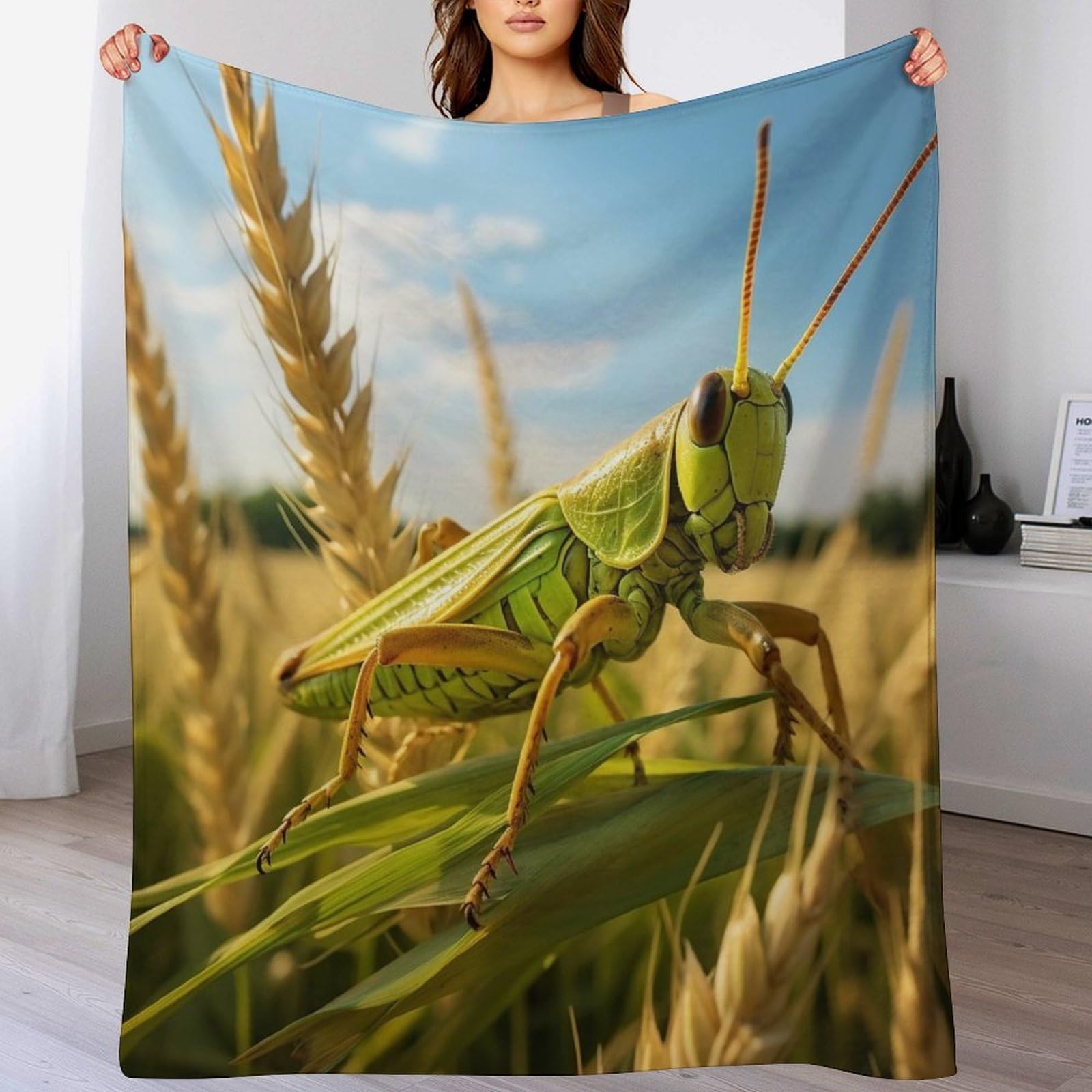 Couverture douce sauterelle 150x200 lavable en machine et lit