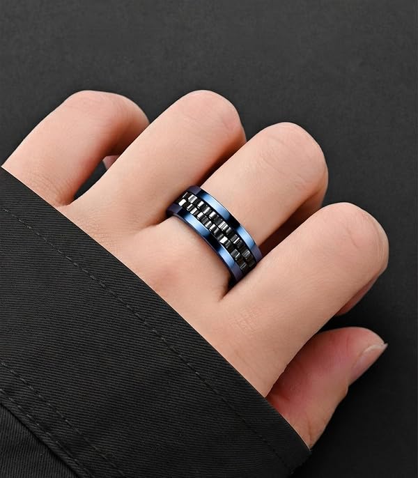 King Ring 8mm Gear Spinner Ring – Men & Women Stainless Steel Fidget Ring – Blue Black 9 by King Ring - Image 4