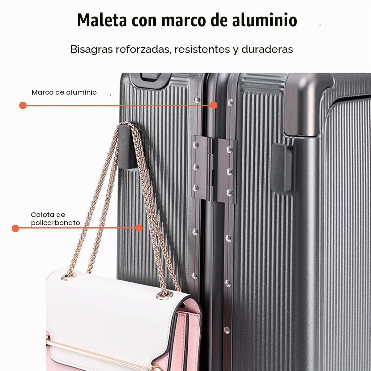 BEITH Maleta de Viaje Rígida, BS849-2 Marco de Aluminio Maleta, Portavasos Plegable, USB, Type-C, Abierto Desde el Frente, PC Maleta de Cabina, Cerradura TSA, 360° Silencioso, Tirante Ancho
