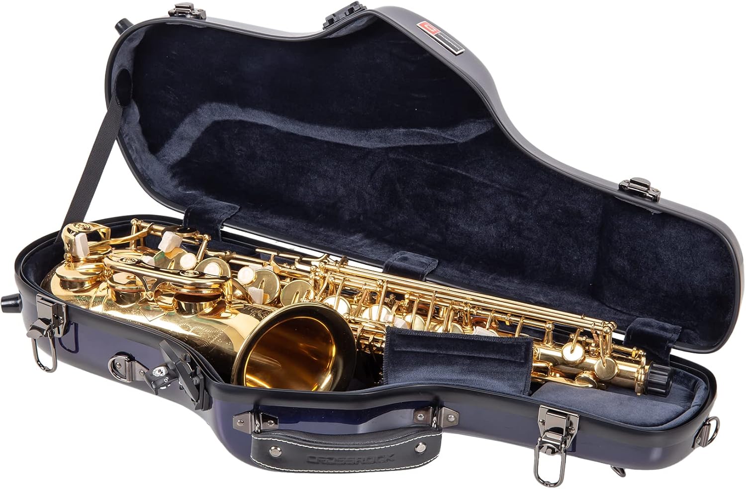 crossrock pro-grade alto saxophone case | aurora blue finish, tsa lock, elite protection, detachable straps, accessory pocket for professional musicians illusion blue alto saxophone
