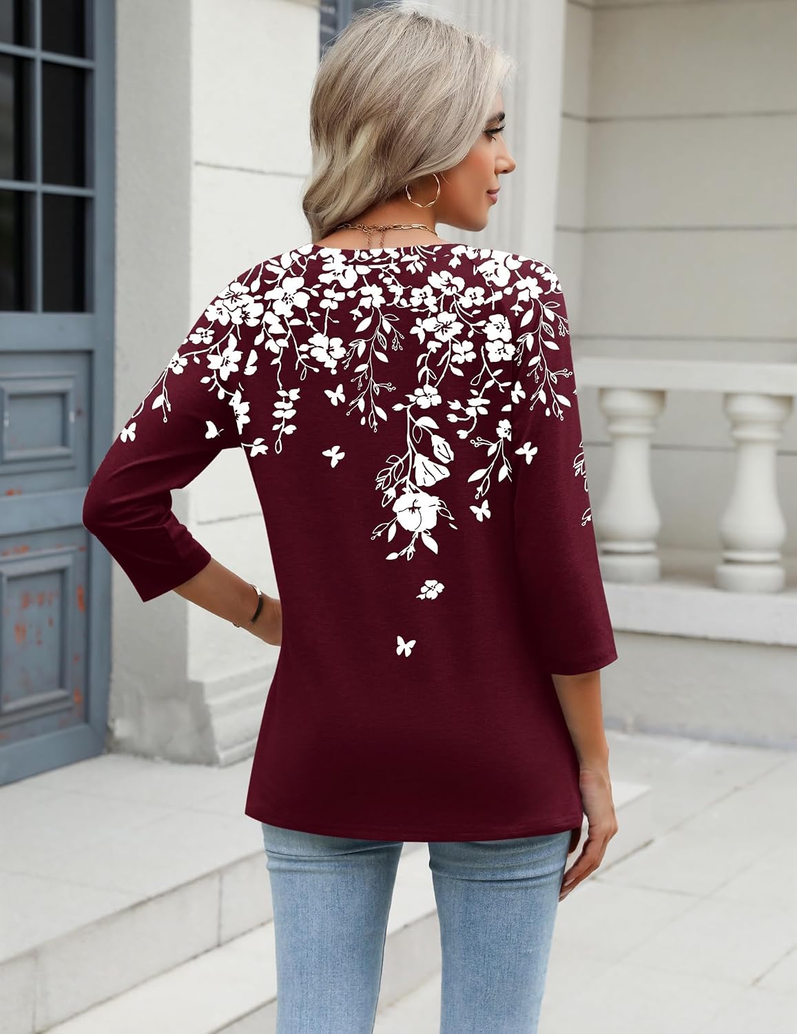 Zeagoo 3/4 Length Sleeve Womens Tops Dressy Casual Three Quarter Sleeve Blouses V Neck Shirts