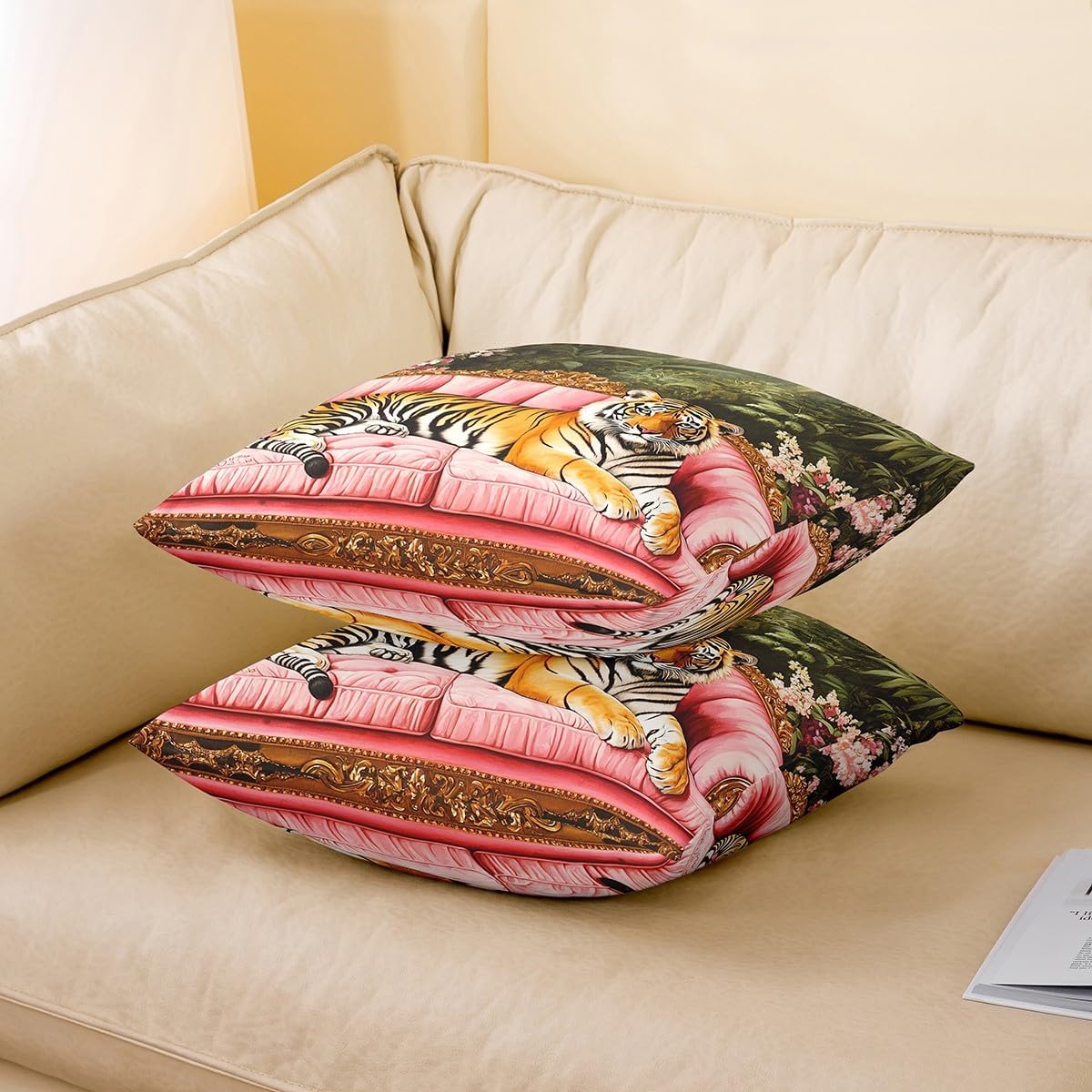 jejeloiu Tiger Throw Pillow Covers Set of 2 18"x18" image 3