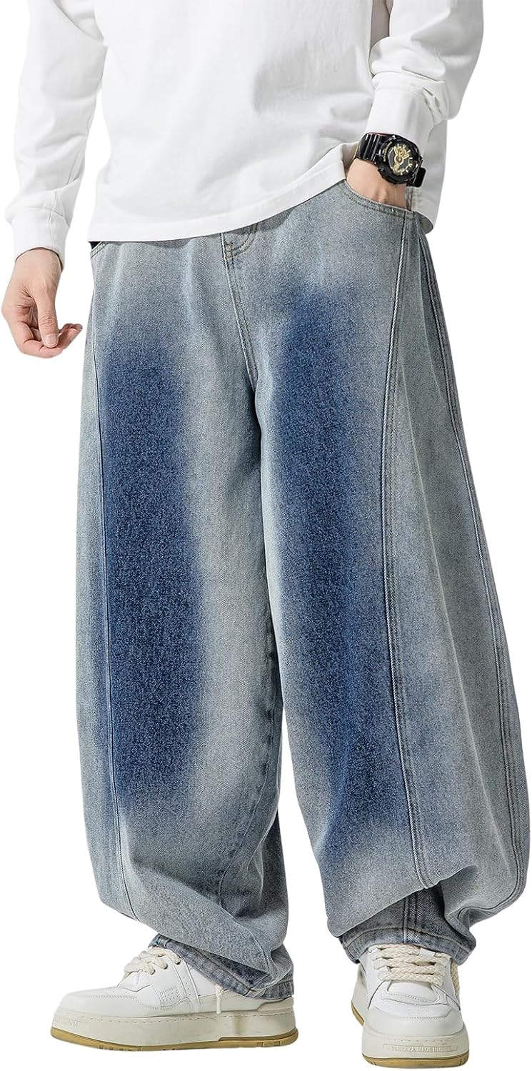 DOSLAVIDA Baggy Jeans for Men Wide Leg Hip Hop Jean Stylish Loose Fit Denim Pants Casual Streetwear Skateboard Pants