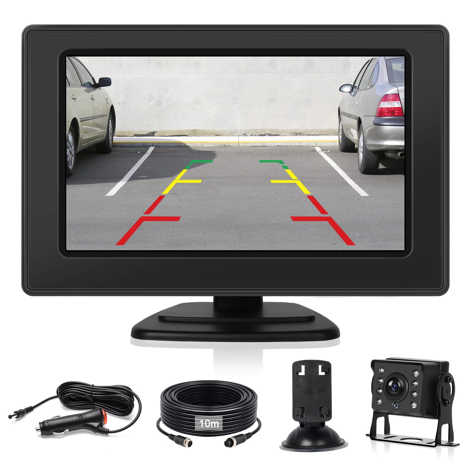 Inefala 4,3-calowa kamera cofania z monitorem IPS, kamera AHD Night Vision wodoodporna IP68 Cofanie 12 V bezprzewodowa kamera cofania do samochodu