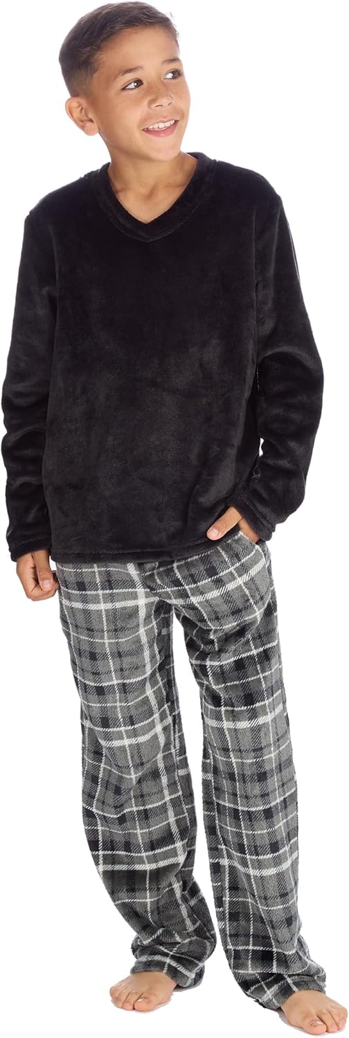 Product image of GM Apparel Boys Fleece Pyjamas Set – Kids Warm Winter Loungewear – Soft Long Sleeve 2 Piece Top & Bottom PJ Set - Nightwear for Children