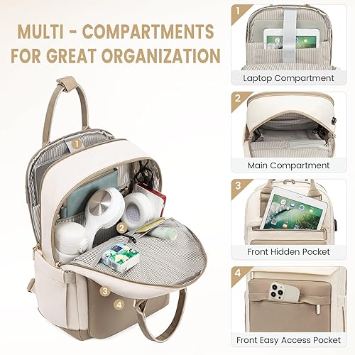 Miniatura 2 de LOVEVOOK Mochila para mujer, mochila para laptop de 14 pulgadas con puerto USB, lindas mochilas impermeables elegantes bolsas de viaje vintage para
