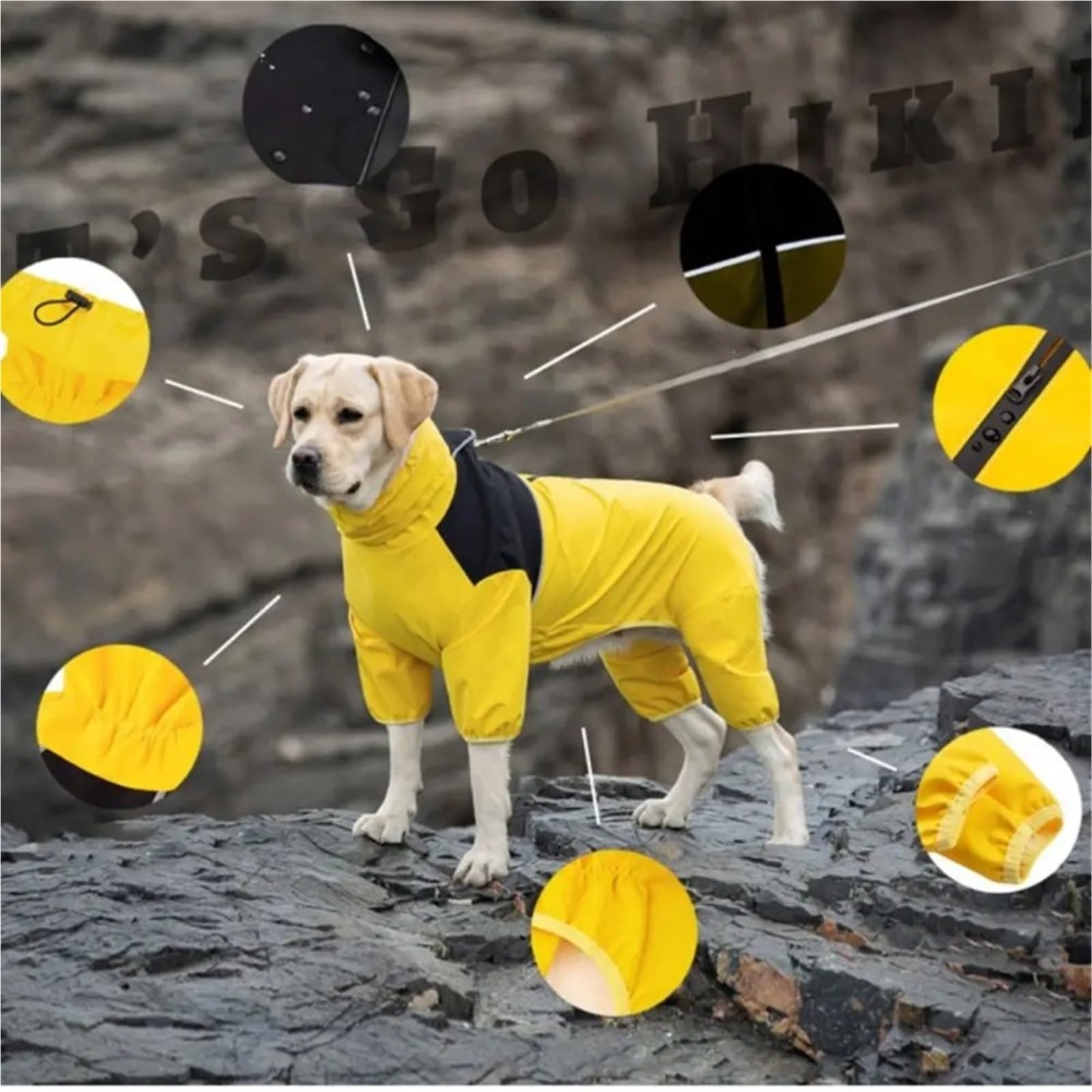 Dog Rain Overalls Reflective Raincoat Waterproof Adjustable Pet Breathable Clothes Rainy Weather(Black,5XL)