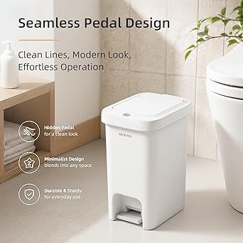 MOPALL 1.9 Gallon Slim Bathroom Trash Can with Lid - Dual-Way Opening (Step Pedal & Press Top) Small Trash Can for Narrow Spaces, Rust-Proof Wastebasket Small Garbage Can for Bathroom, Bedroom, Office