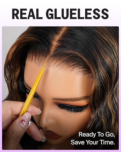 Miniatura 5 de MEGALOOK Peluca de cabello humano con encaje frontal #FB27 con reflejos degradados, pelucas de encaje frontal para mujeres negras, cabello humano de