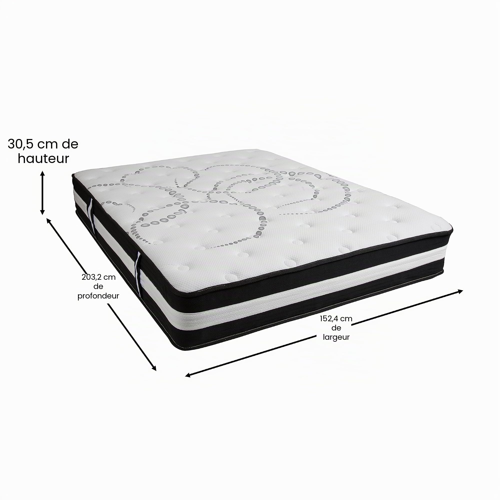 Flash Furniture Matelas Hybride en Mousse à Ressorts hélicoïdaux pour Grand lit, Tension Moyenne, Matelas à Ressorts ensachés avec Mousse de 30 cm, Matelas Queen Size, 150 x 200 x 30 cm, Blanc