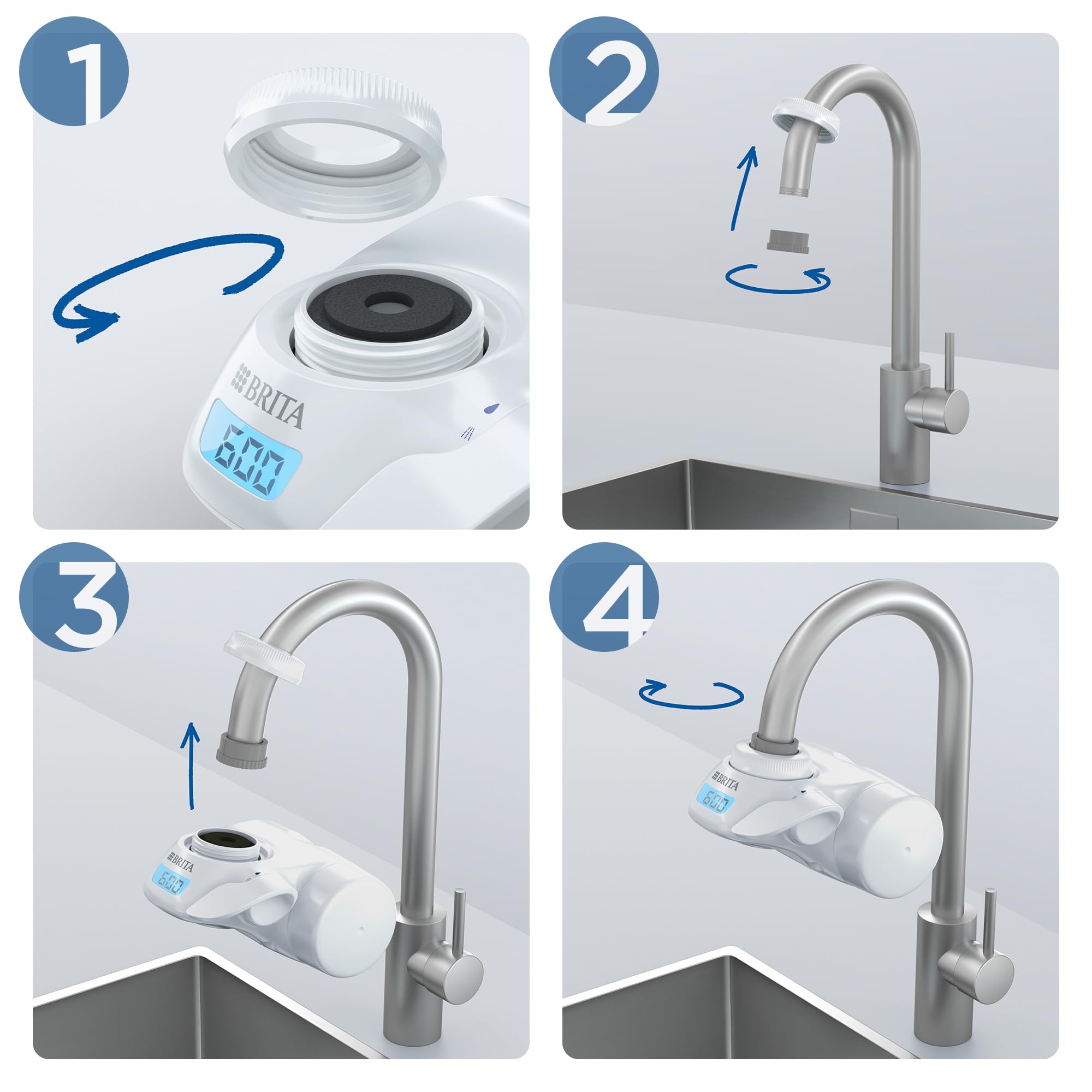 BRITA ON TAP Pro V-MF incl. 1 x filtro acqua rubinetto V-MF (600L) - riduce cloro, 99,99% dei batteri, PFAS - display contalitri digitale