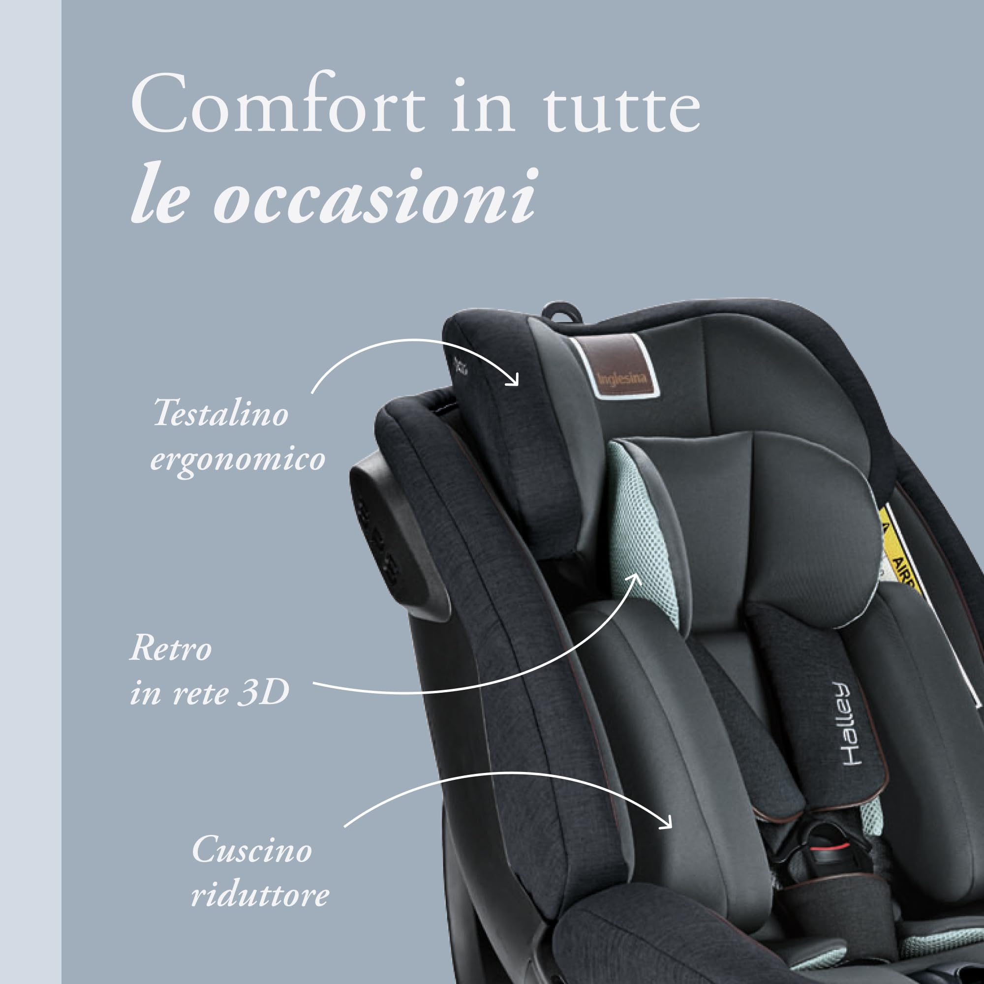 Inglesina Halley, Seggiolino auto rotante 360, Da 0 a 7 Anni Circa, da 40cm 125 cm, Black
