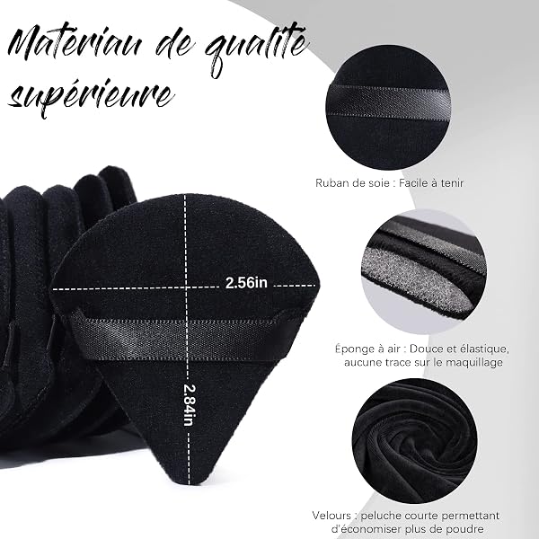 BEAKEY Triangle Houpette Libre Et Cosmétique Liquide, Éponge Poudre Douce En Peluche, Outil De houpette maquillage Fond De Teint (6 Pièces Noir) - 5