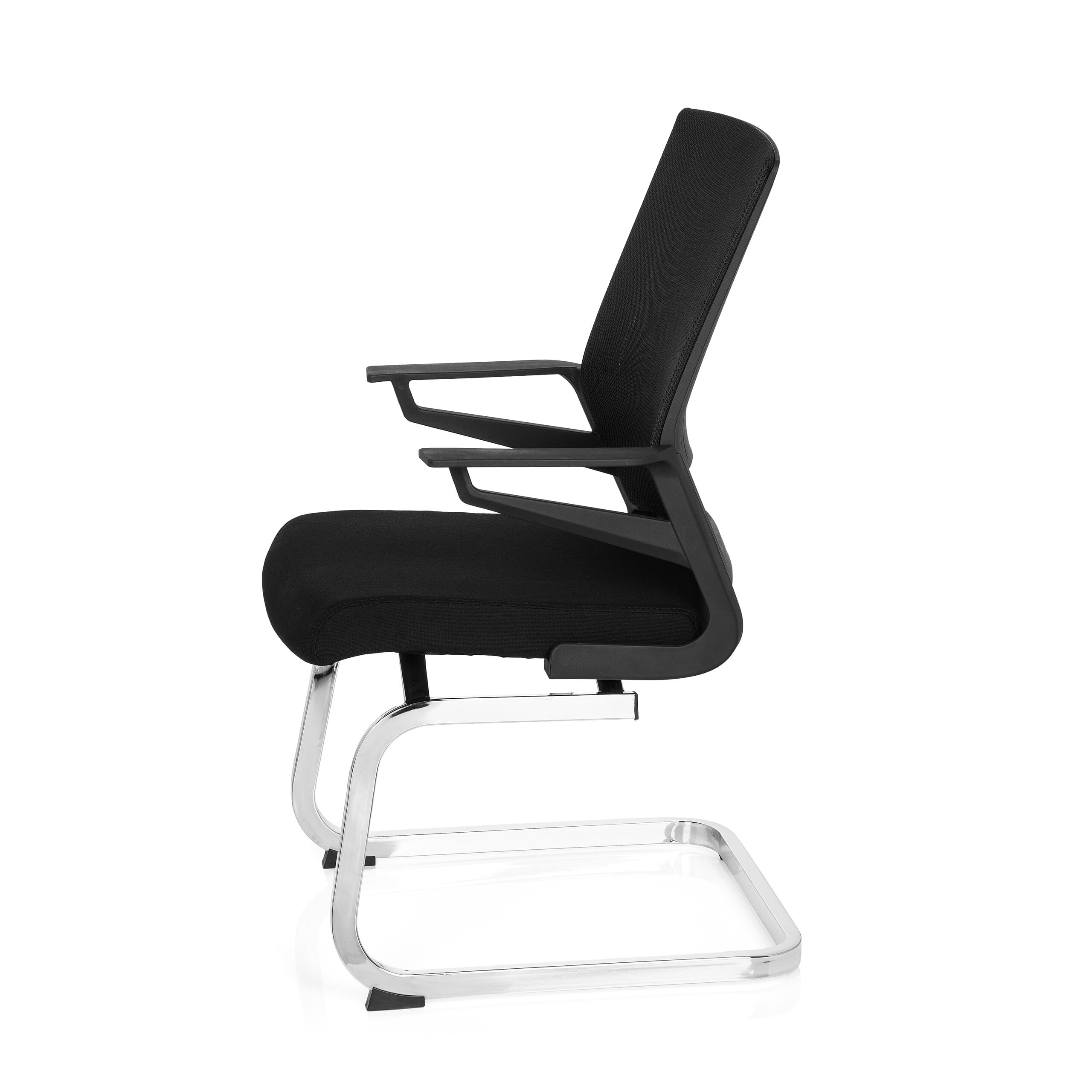 hjh OFFICE 732060 Besucherstuhl Inventor V Stoff/Netzrücken Schwarz Stuhl Freischwinger mit Lordosenstütze