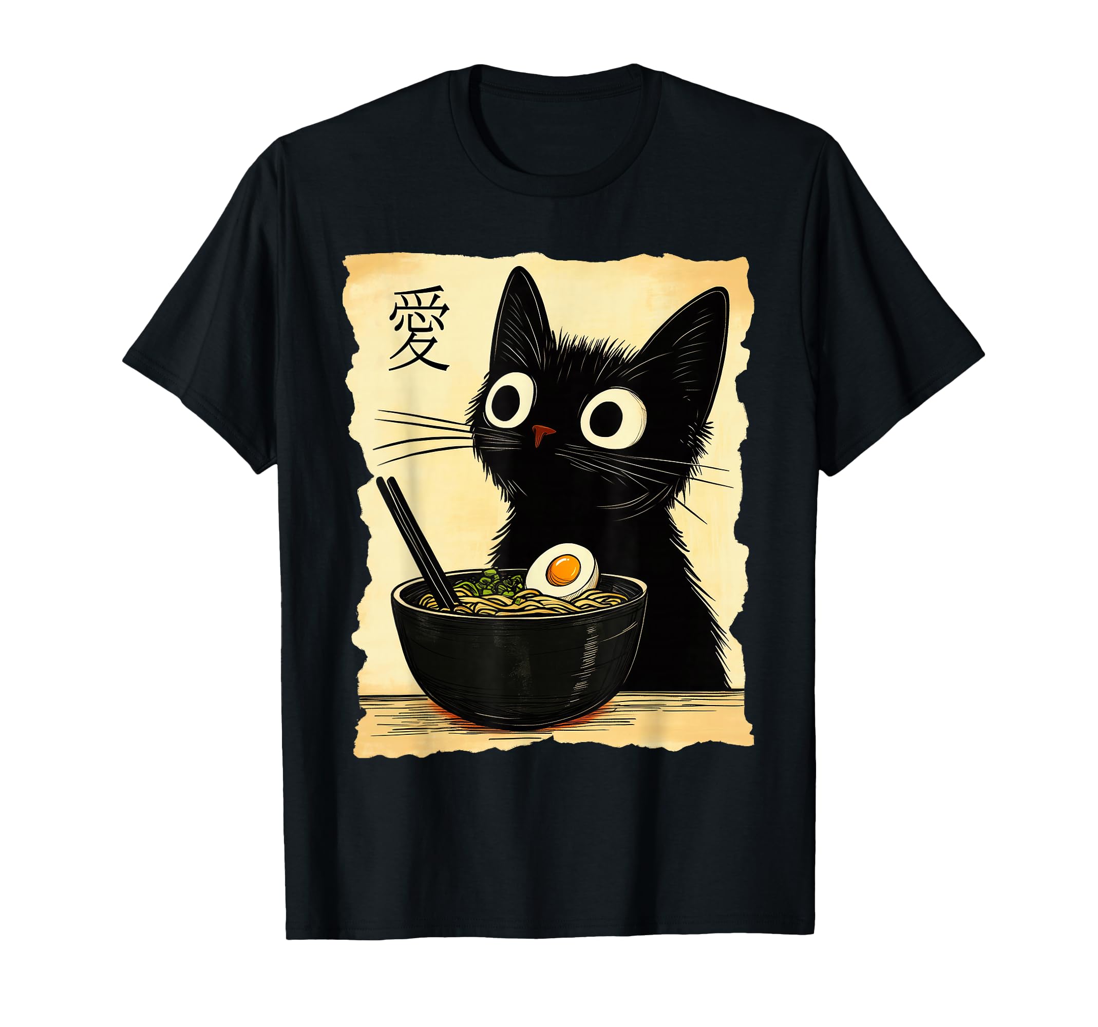 Funny Cat Ramen Graphic Tee Japanese Kawaii Anime Cat T-Shirt