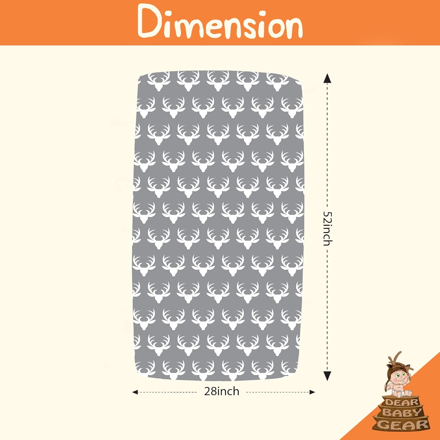 Dear Baby Gear Baby Crib Sheets - Toddler Bed Sheets - Breathable Fitted Bed Sheet - Nursery Bedding - Cribs Mattress Cover - Infant Crib Sheet for Girl & Boys -52x28x10 (White Antler on Gray Print)