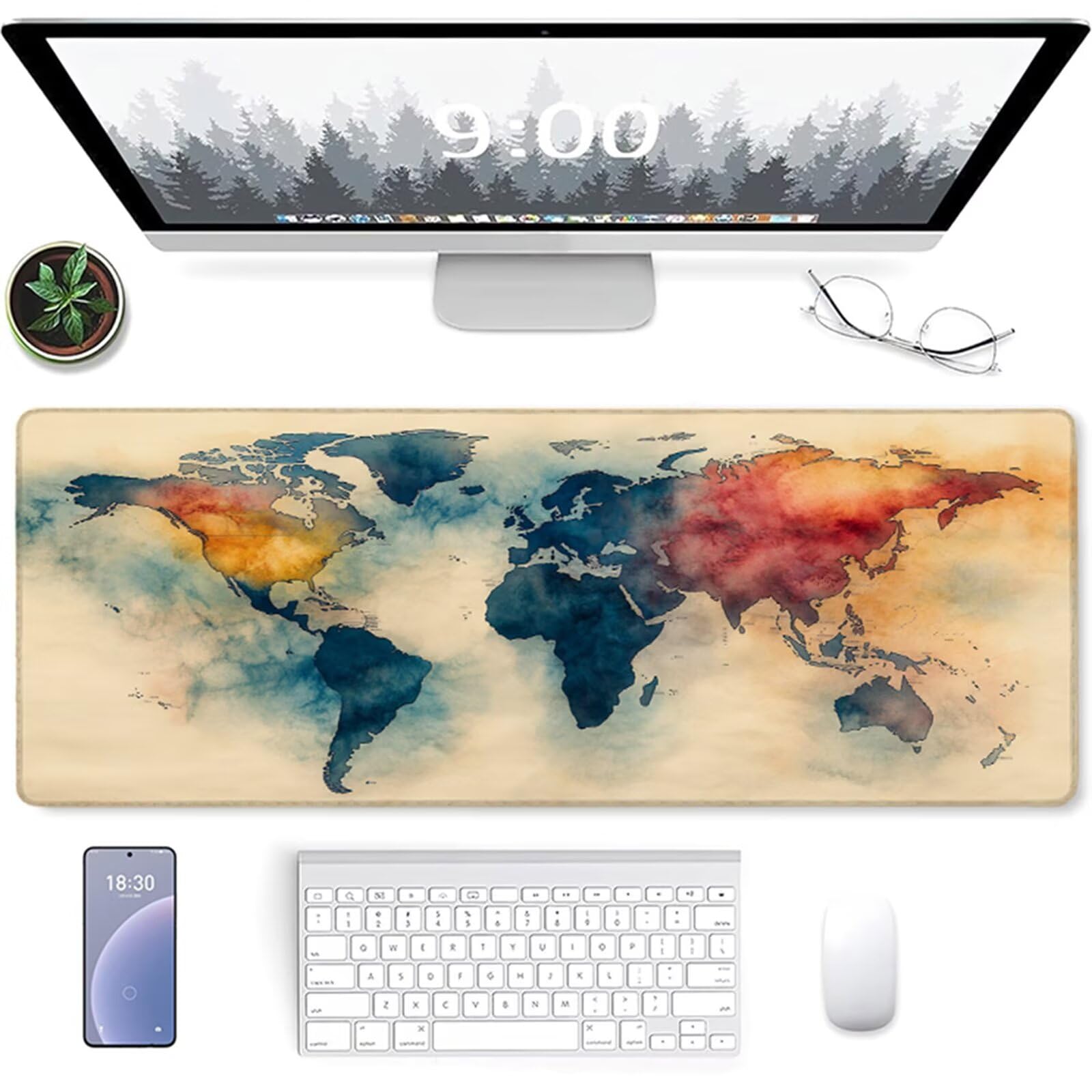 Tappetino Mouse XXL Mappa Del Mondo, Tappetino Mouse 1600x800x3mm, Mousepad Gaming con Bordi Cuciti, Sottomano Scrivania Grande, Accessori Gaming, Accessori Scrivania, per Gamer Ufficio PC, Blu 0-3577