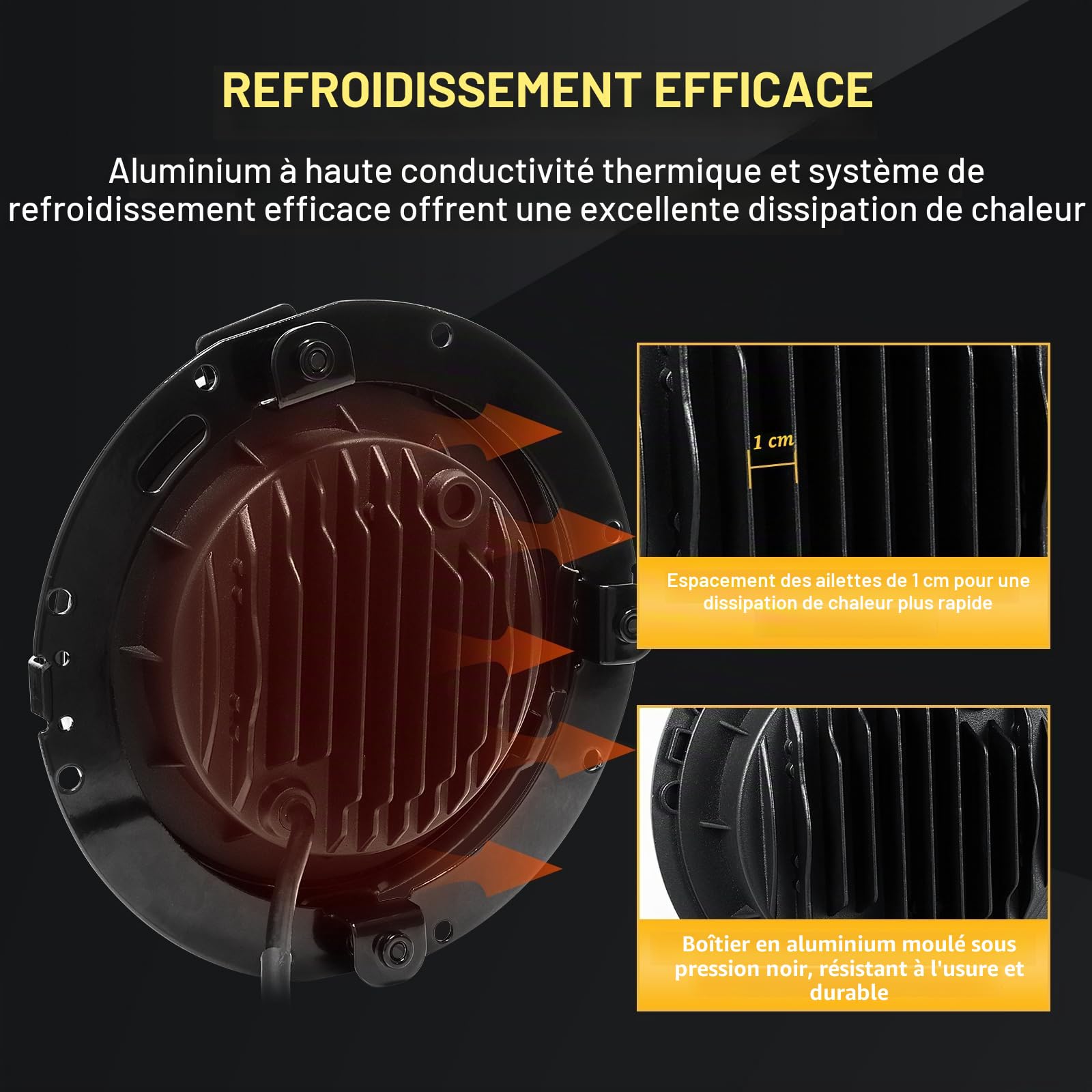 SKYWORLD 2 x 7 pouces 50W Rond Phare Auto Moto LED avec Anneau de Montage