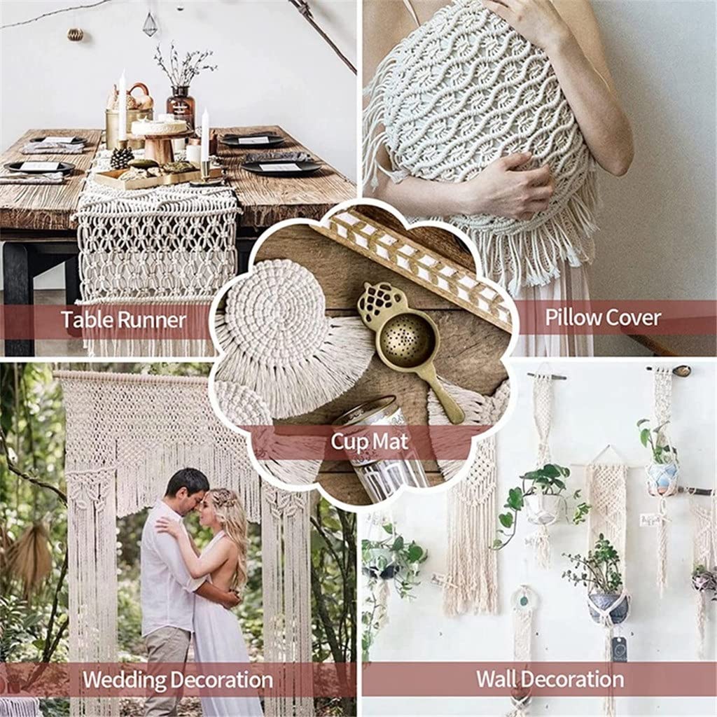 Lot de 200 cordes en macramé naturel 3 mm x 100 m, 2 bâtonnets en bois, 8 anneaux en bois, 200 perles en bois pour bricolage