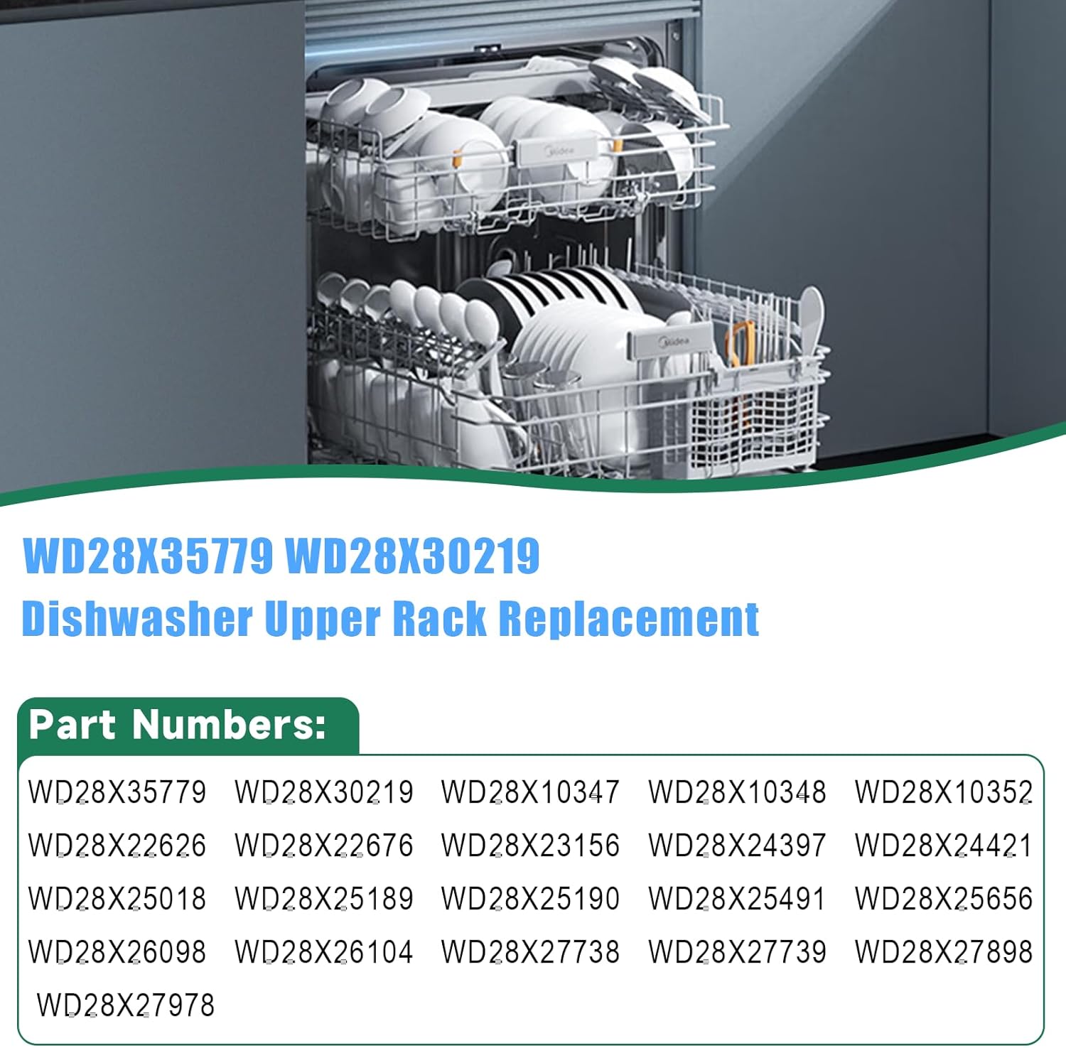 Upgraded WD28X30219 WD28X35779 Dishwasher Upper Rack Replacement Compatible with GE Dishwasher Rack Parts Hotpoint Models ADT521PGF0BS ADT521PGF0WS with WD12X22801 Wheels