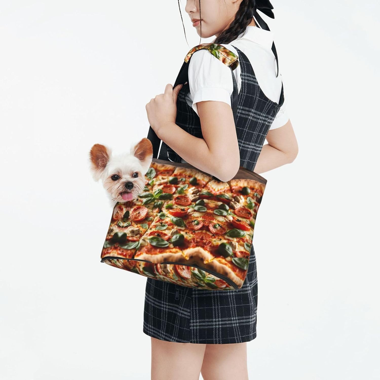 3D Pizza Pepperoni Print Portable Foldable Shoulder Bag for Travel,with Collar Hook and Handle Pad,Cute Stylish Design