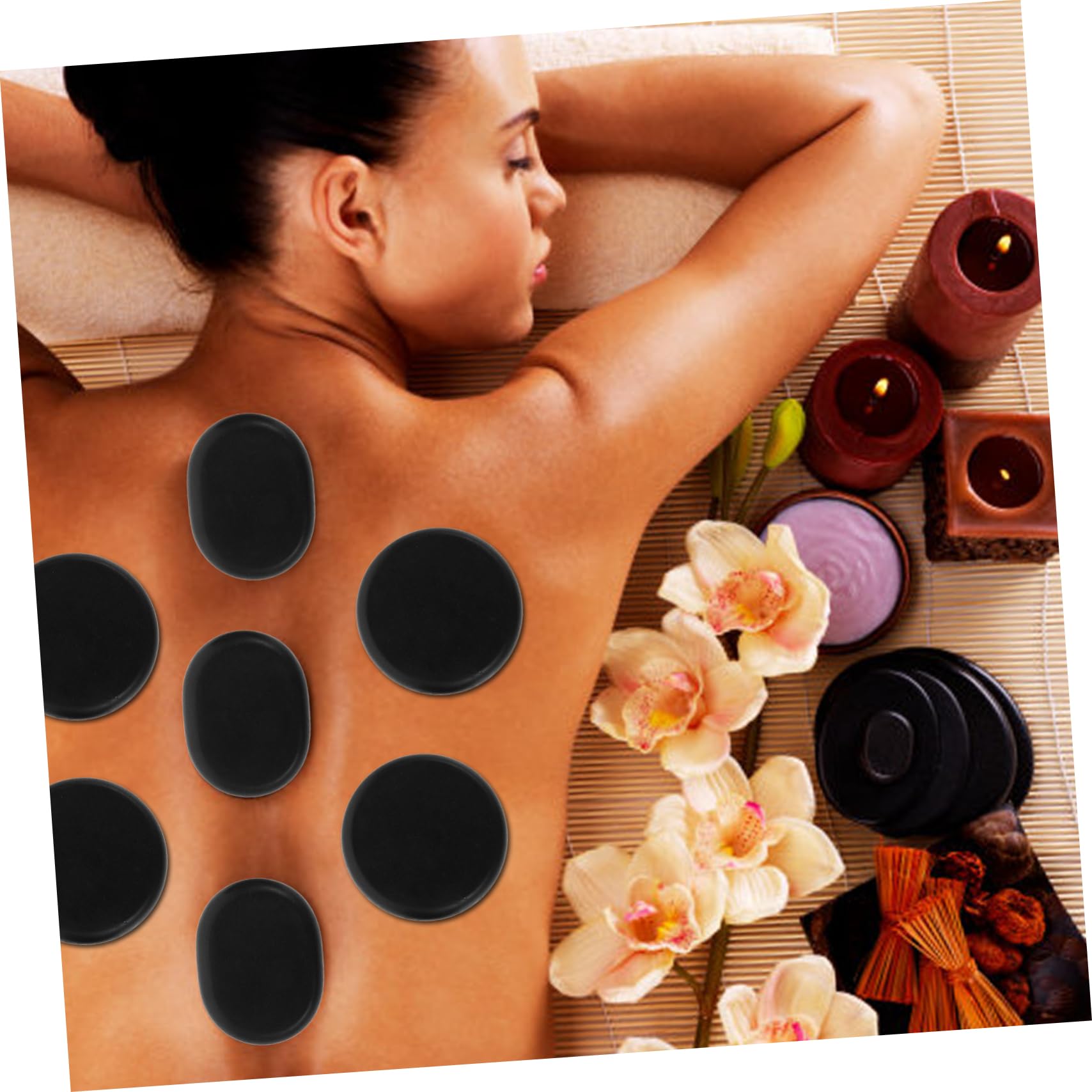 Calentador de Masaje Piedras Calientes Redondas de Basalto, 6 Piezas | Juego de Masaje en Casa y Spa, Piedra de Bian Negra, Superficie Lisa, Agarre Fácil